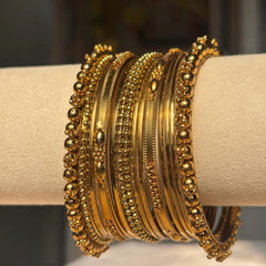 Antique Gold Kada Beaded Bangle Set Metal Churi Stack Indian Wedding Festive - 4