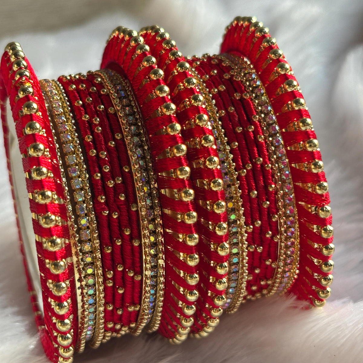 Red Bridal Bangles Jaipuri Wedding Jewelry Punjabi Chuda Set Rajwadi Kundan Kada - 12