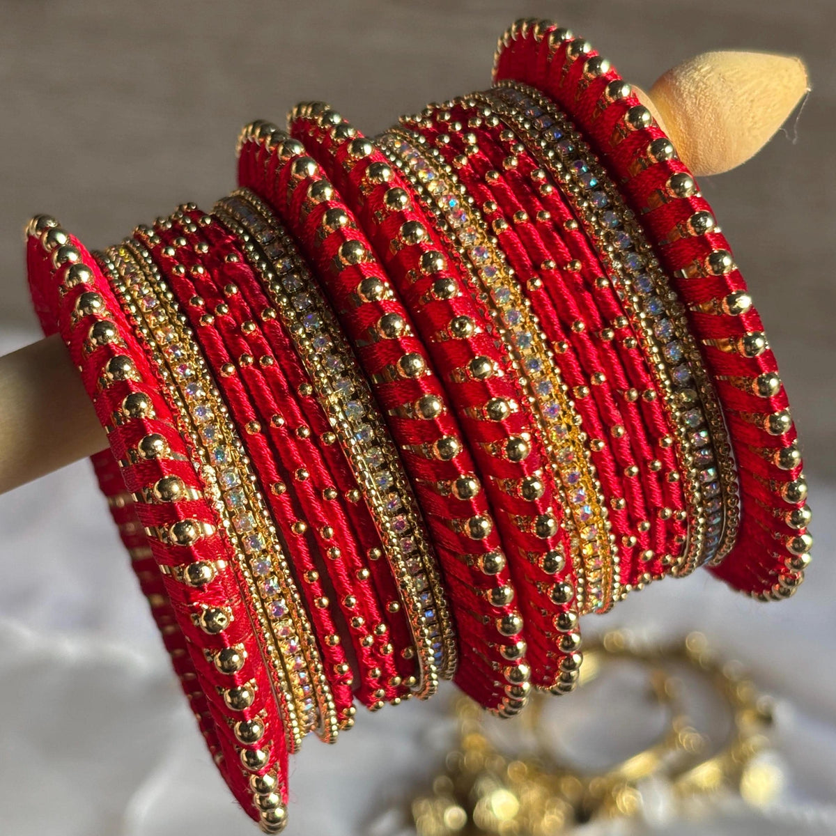 Red Bridal Bangles Jaipuri Wedding Jewelry Punjabi Chuda Set Rajwadi Kundan Kada - 6