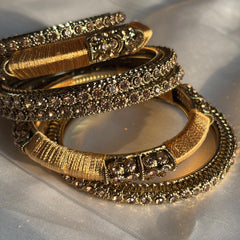 Antique Gold Kundan Kada Bangles Champagne Stone Bridal Jewelry Indian Chuda Wedding Set - 13