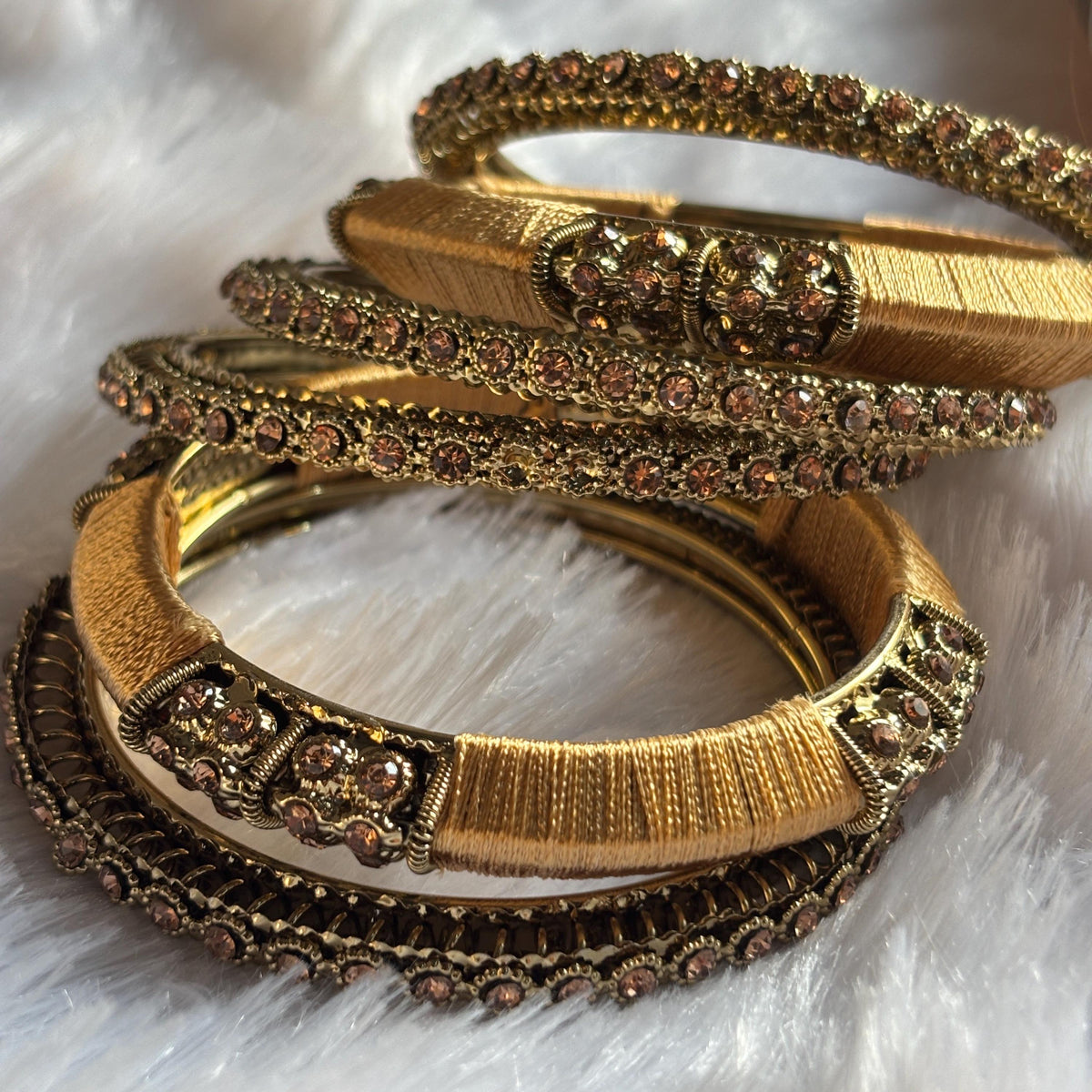 Antique Gold Kundan Kada Bangles Champagne Stone Bridal Jewelry Indian Chuda Wedding Set - 8