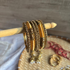 Antique Gold Kundan Kada Bangles Champagne Stone Bridal Jewelry Indian Chuda Wedding Set - 15