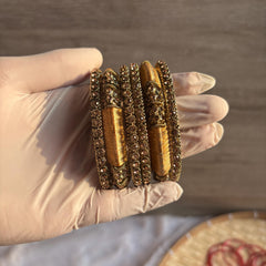 Antique Gold Kundan Kada Bangles Champagne Stone Bridal Jewelry Indian Chuda Wedding Set - 10