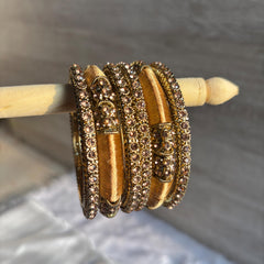 Antique Gold Kundan Kada Bangles Champagne Stone Bridal Jewelry Indian Chuda Wedding Set - 9