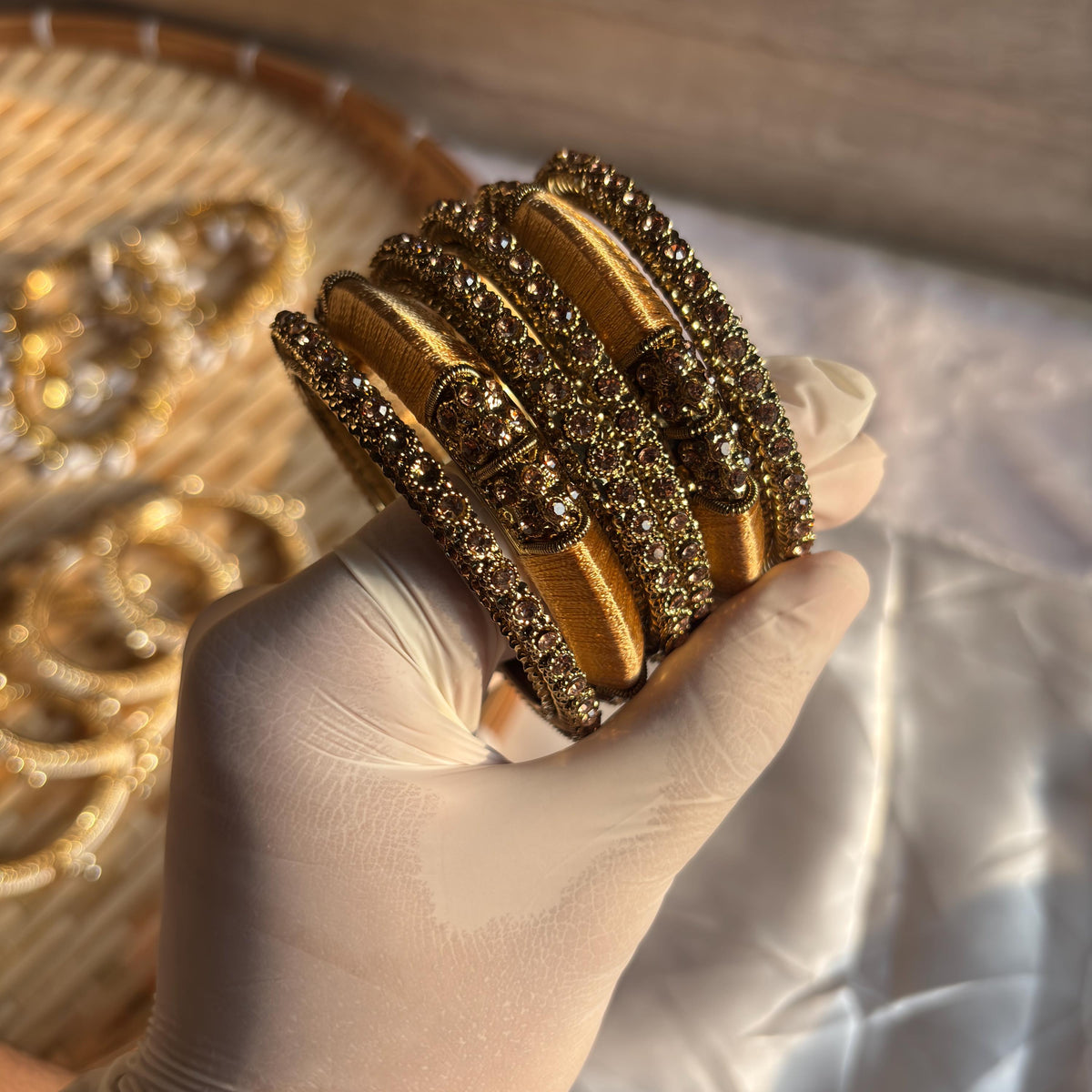 Antique Gold Kundan Kada Bangles Champagne Stone Bridal Jewelry Indian Chuda Wedding Set - 4