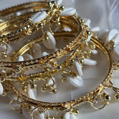 Red Glass Bangles Set Kashmiri Gold Cowrie Ghungroo Indian Wedding Bridal Jewelry - 11