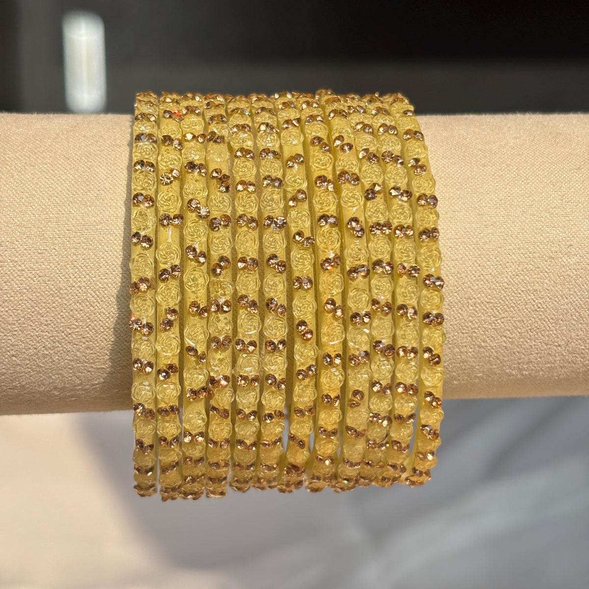 Rose Beige Kashmiri Glass Bangles Set Raindrop Indian Bridal Churiyan Pakistani Wedding Jewelry - 4