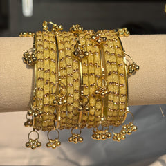 Rose Beige Kashmiri Glass Bangles Set Raindrop Indian Bridal Churiyan Pakistani Wedding Jewelry - 5