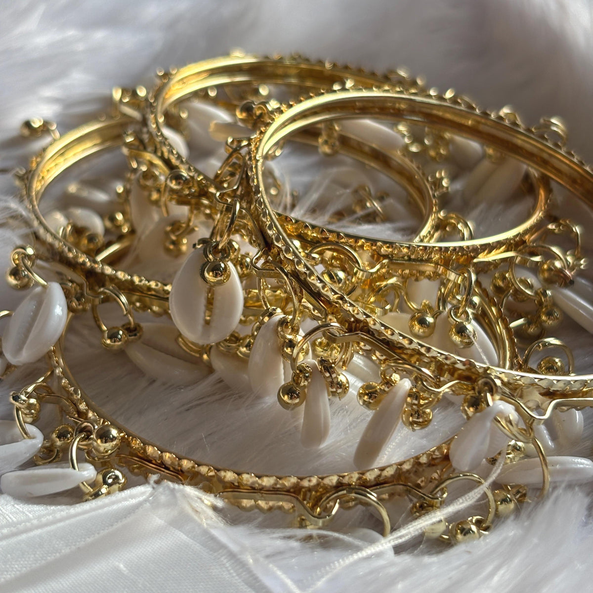 Red Glass Bangles Set Kashmiri Gold Cowrie Ghungroo Indian Wedding Bridal Jewelry - 6