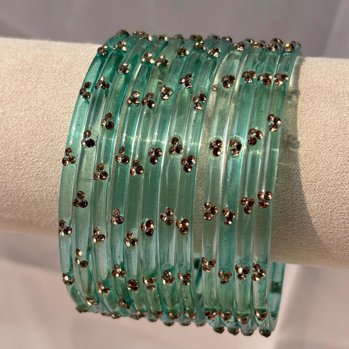 Kashmiri Raindrop Bangles Set Of 3 Gold Cowrie Shell Ghungroo Indian Wedding Jewelry - 9