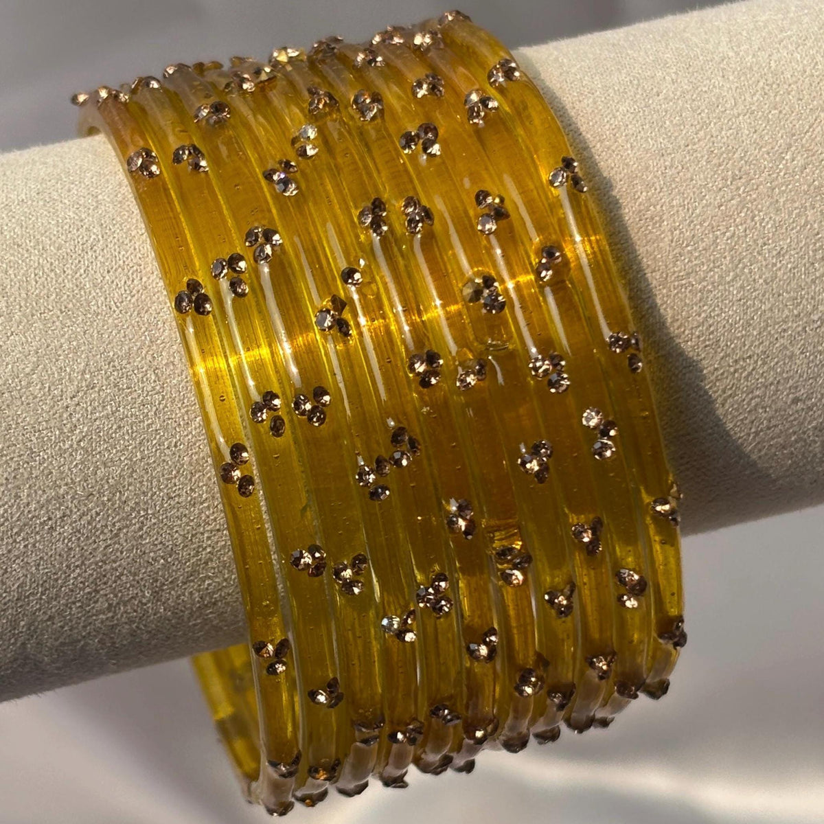 Kashmiri Raindrop Bangles Set Of 3 Gold Cowrie Shell Ghungroo Indian Wedding Jewelry - 8