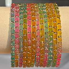 Multicolor Glass Bangles Set | Gold Kashmiri Ghungroo | South Indian Bridal | Wedding Jewelry - 18