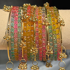 Multicolor Glass Bangles Set | Gold Kashmiri Ghungroo | South Indian Bridal | Wedding Jewelry - 20