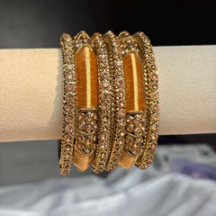 Antique Gold Kundan Kada Bangles Champagne Stone Bridal Jewelry Indian Chuda Wedding Set - 2