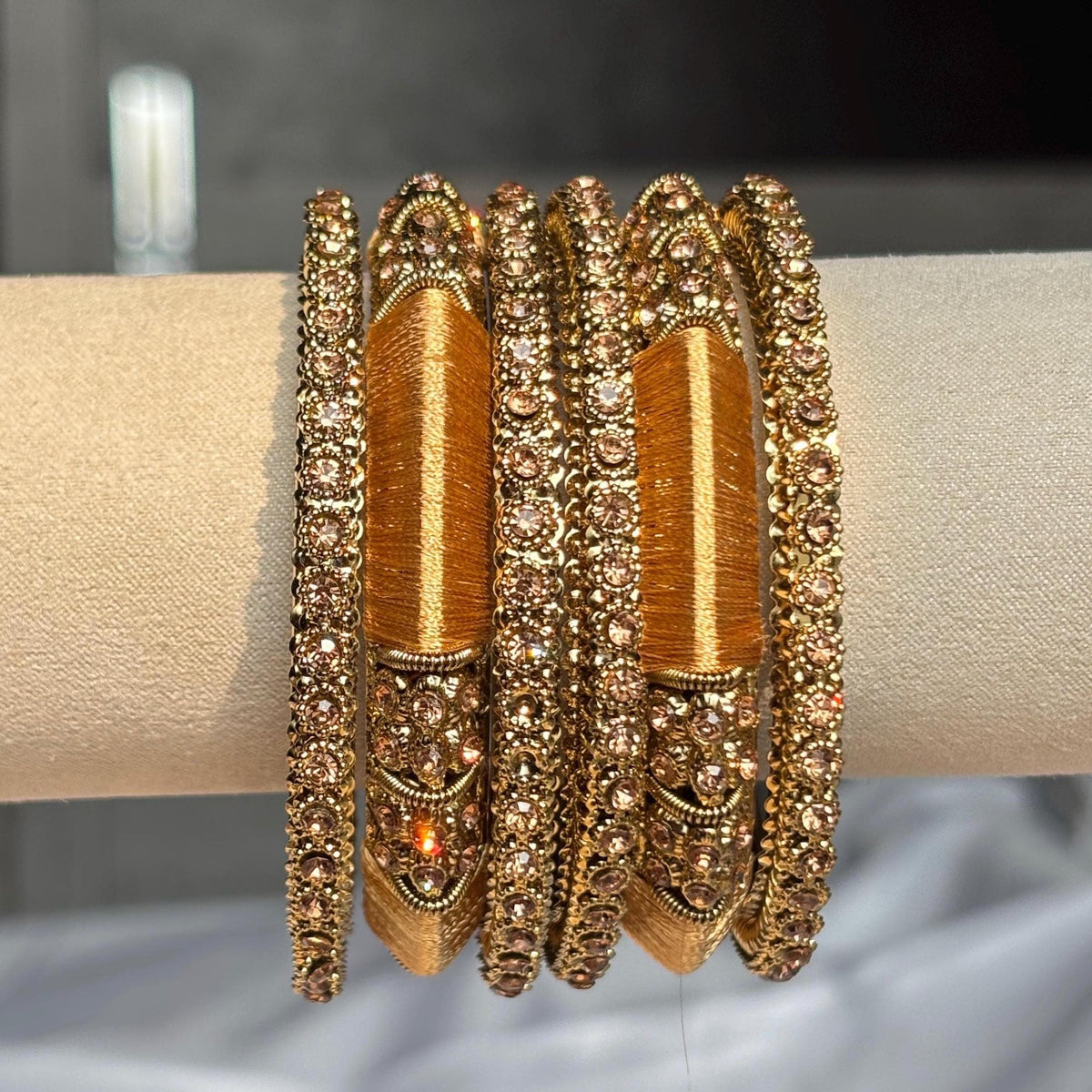 Antique Gold Kundan Kada Bangles Champagne Stone Bridal Jewelry Indian Chuda Wedding Set