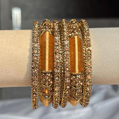 Antique Gold Kundan Kada Bangles Champagne Stone Bridal Jewelry Indian Chuda Wedding Set