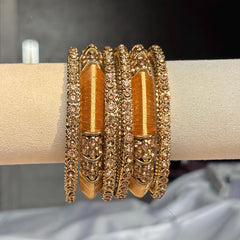 Antique Gold Kundan Kada Bangles Champagne Stone Bridal Jewelry Indian Chuda Wedding Set - 12