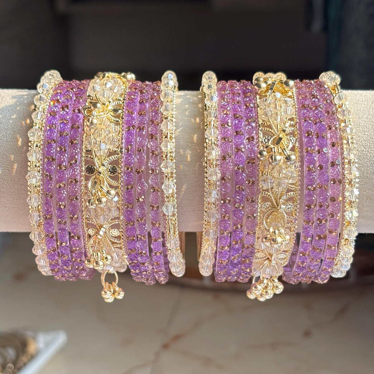 Kashmiri Bangles Lavender Rose Gold Rajwadi Indian Wedding Bangle Set - 3
