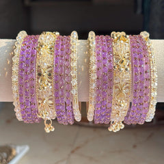 Kashmiri Bangles Lavender Rose Gold Rajwadi Indian Wedding Bangle Set - 3