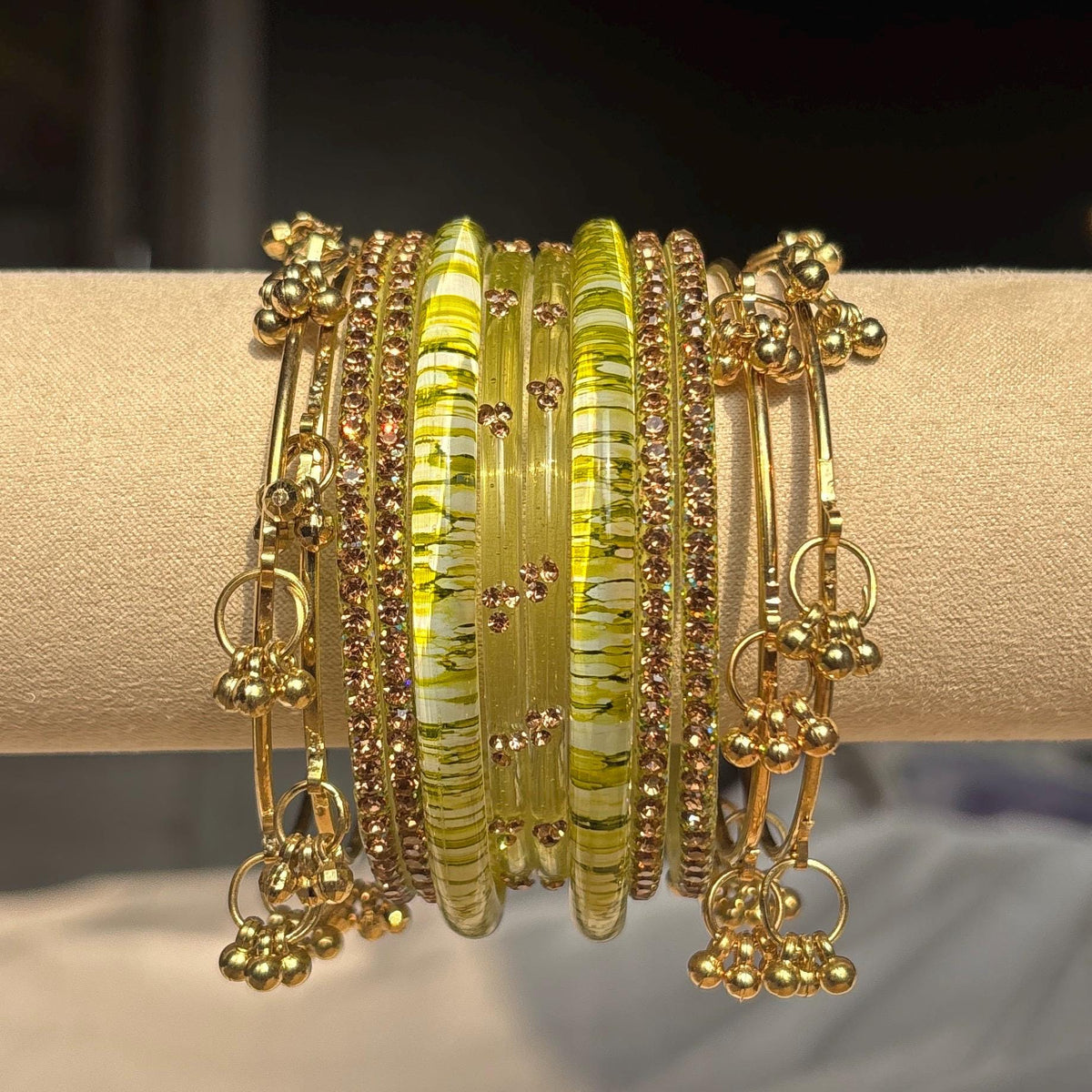 Colorful Bangles Set Gold Ghungroo Beaded Kashmiri Churiyan Indian Bridal Jewelry