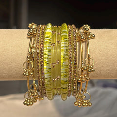 Colorful Bangles Set Gold Ghungroo Beaded Kashmiri Churiyan Indian Bridal Jewelry