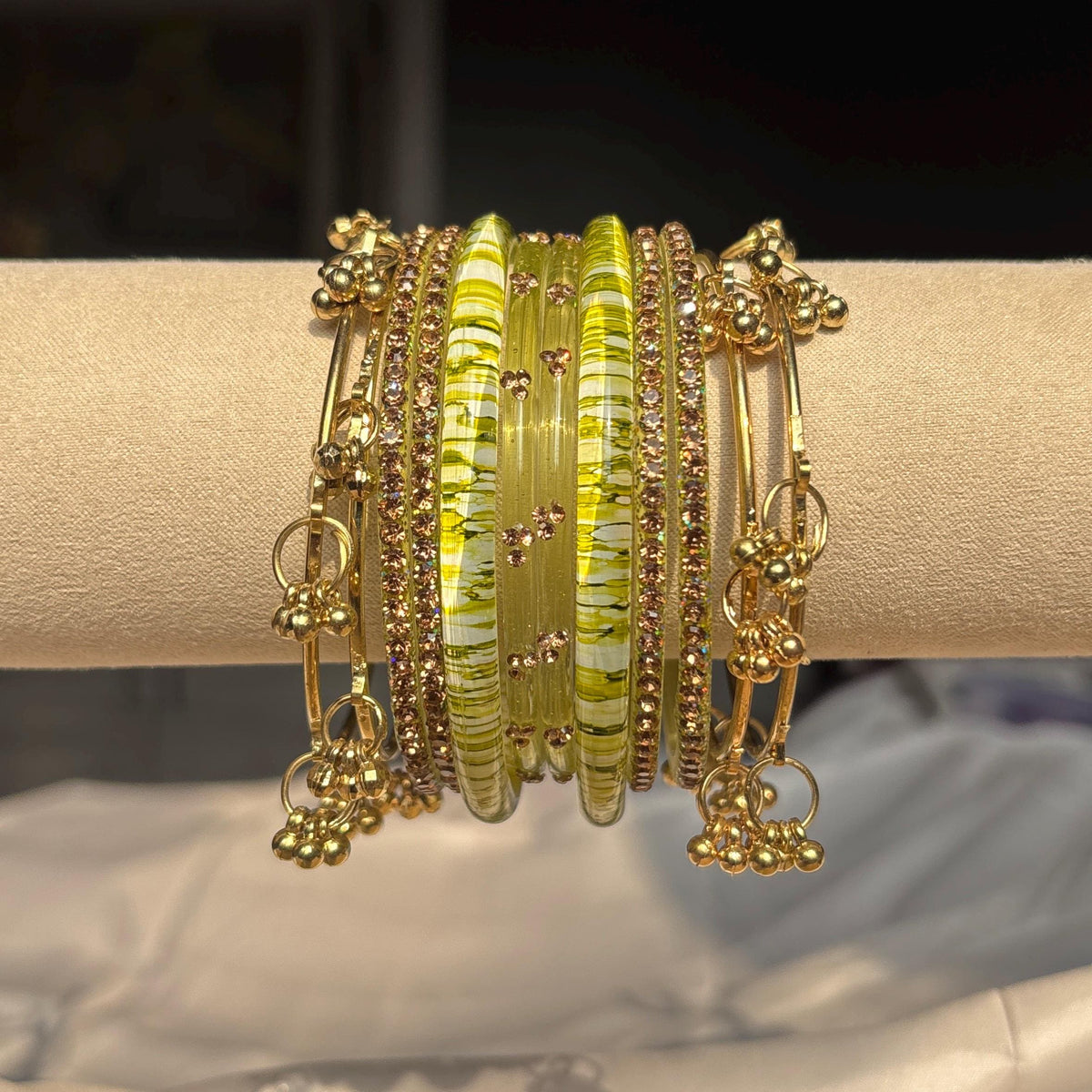 Colorful Bangles Set Gold Ghungroo Beaded Kashmiri Churiyan Indian Bridal Jewelry - 2