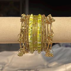 Colorful Bangles Set Gold Ghungroo Beaded Kashmiri Churiyan Indian Bridal Jewelry - 2