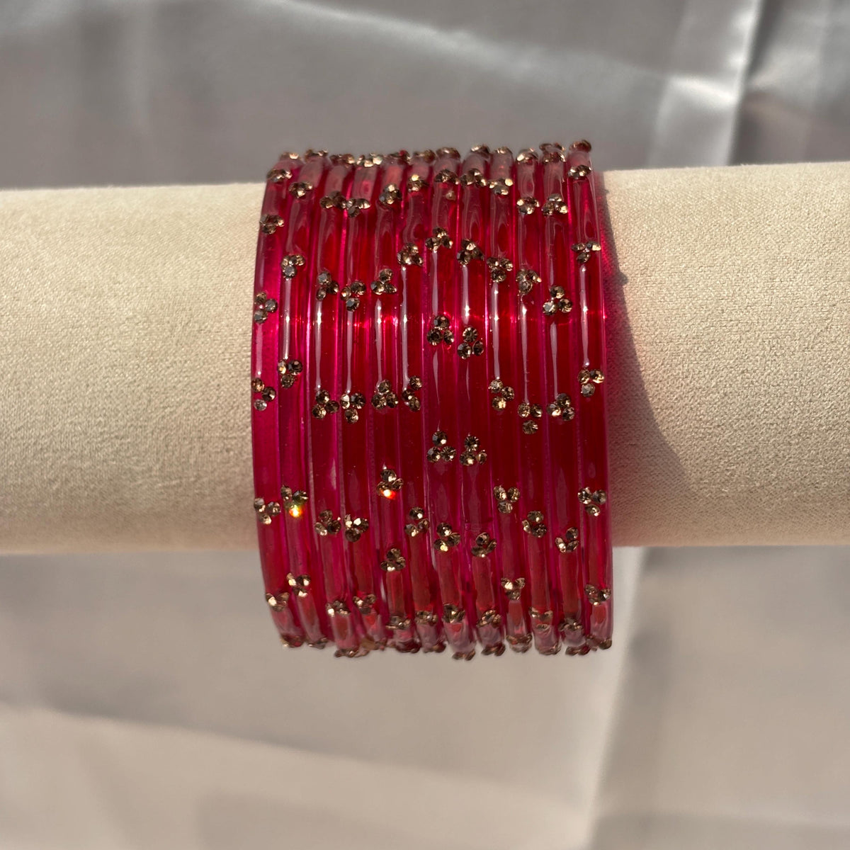 Red Glass Bangles Cowrie Shell Jhumka Kada Kashmiri Churiyan Wedding Set - 3