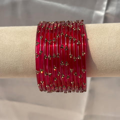 Red Glass Bangles Cowrie Shell Jhumka Kada Kashmiri Churiyan Wedding Set - 3