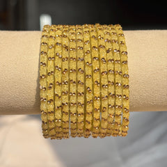 Beige Kashmiri Glass Cream Bangles Rhinestone Kada Indian Bridal Wedding Jewelry Set - 2