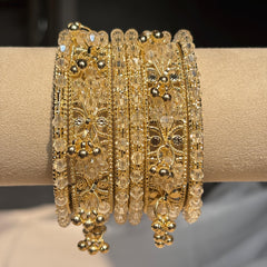Beige Kashmiri Glass Cream Bangles Rhinestone Kada Indian Bridal Wedding Jewelry Set - 14