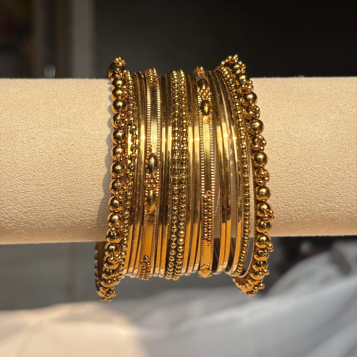 Antique Gold Kada Beaded Bangle Set Metal Churi Stack Indian Wedding Festive - 9