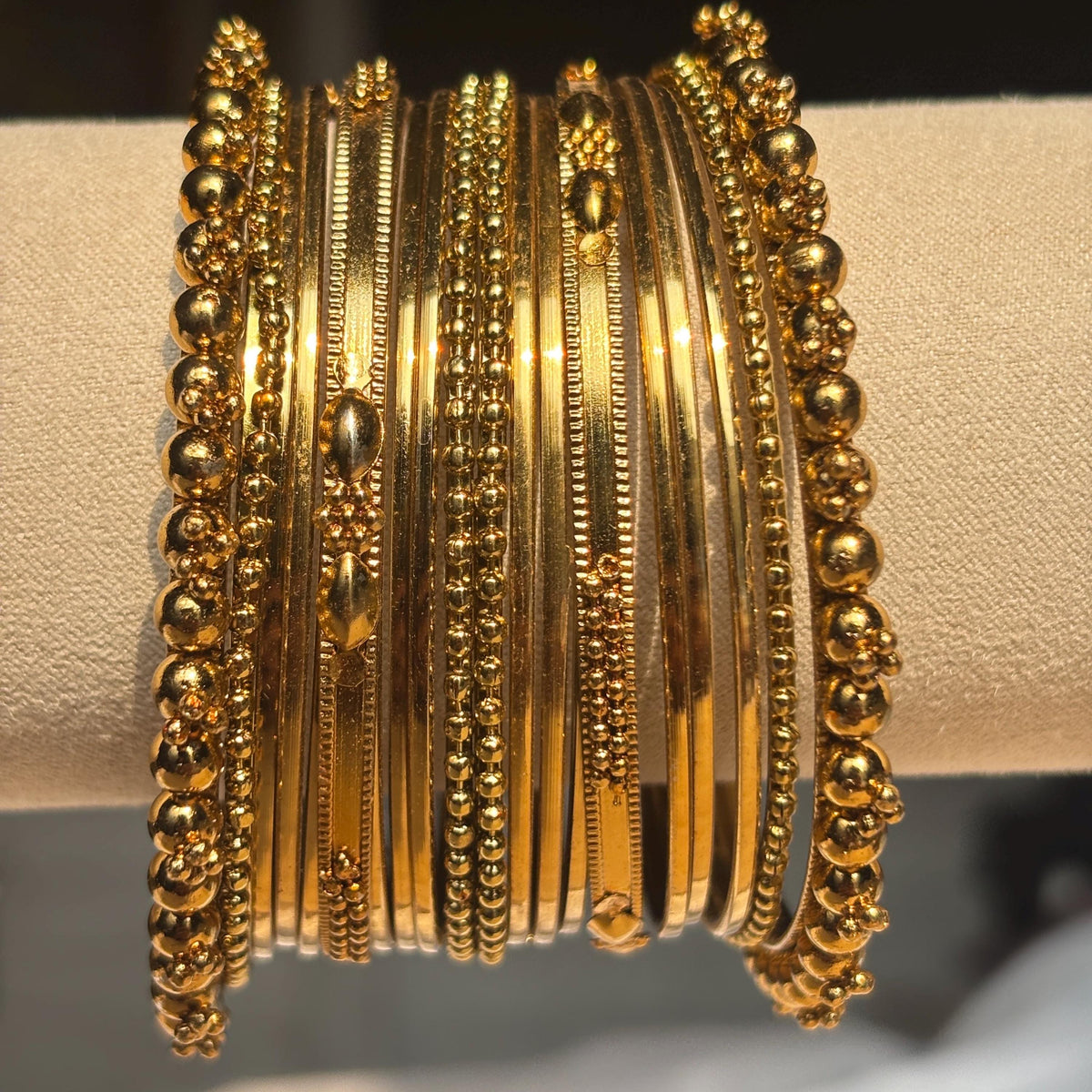 Antique Gold Kada Beaded Bangle Set Metal Churi Stack Indian Wedding Festive - 8