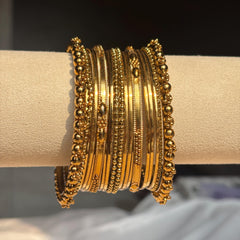Antique Gold Kada Beaded Bangle Set Metal Churi Stack Indian Wedding Festive - 7