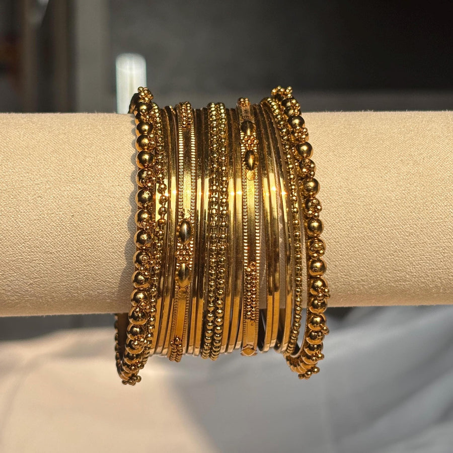Antique Gold Kada Beaded Bangle Set Metal Churi Stack Indian Wedding Festive