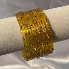Ghungroo Bangles Yellow Red Seafoam Cowrie Shell Kashmiri Churiyan Indian Diwali Bangles Set - 2