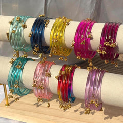 Glass Bangles Set Ghungroo Kashmiri Churiyan Pastel Multicolor Indian Wedding Bridesmaid Gift