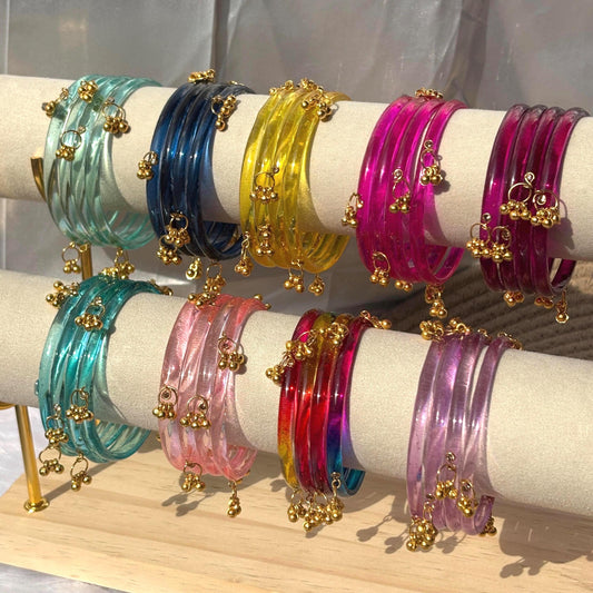 Glass Bangles Set Ghungroo Kashmiri Churiyan Pastel Multicolor Indian Wedding Bridesmaid Gift