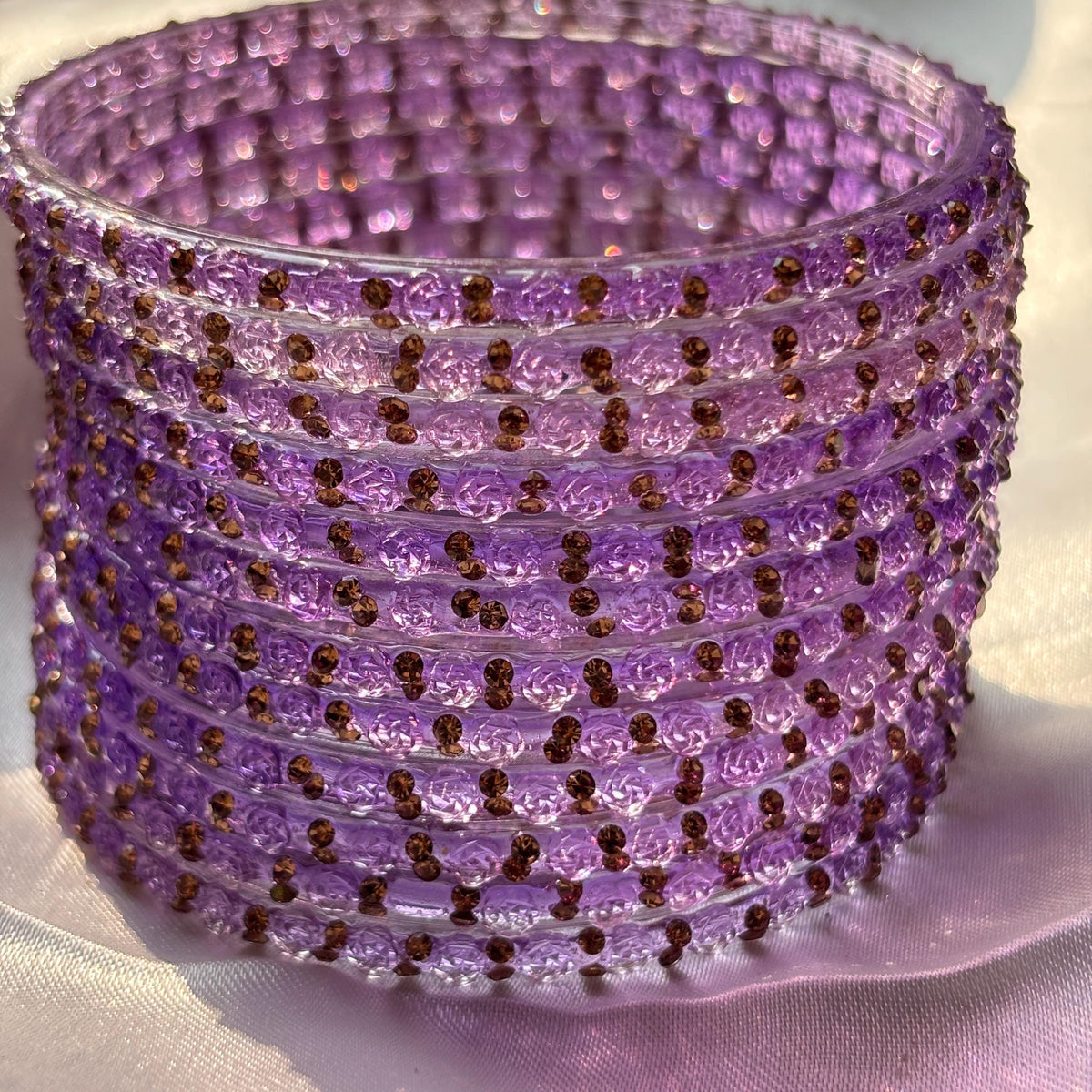 Lavender Glass Bangles Gold Rhinestone Kada Kashmiri Churiyan Indian Wedding Bridal Set - 8