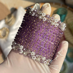 Lavender Glass Bangles Beaded Flower Kada Kashmiri Churiyan Indian Wedding Bridal Set - 5