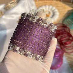Lavender Glass Bangles Beaded Flower Kada Kashmiri Churiyan Indian Wedding Bridal Set - 2
