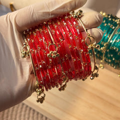Glass Bangles Set Ghungroo Zircon Kashmiri Churiyan Multicolor Pastel Indian Wedding Bridal Jewelry - 13