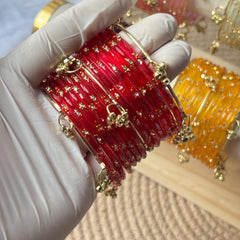 Glass Bangles Set Ghungroo Zircon Kashmiri Churiyan Multicolor Pastel Indian Wedding Bridal Jewelry - 20