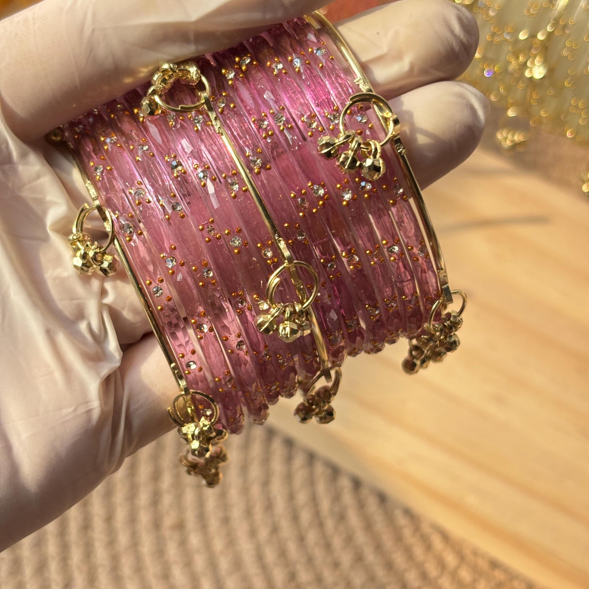 Glass Bangles Set Ghungroo Zircon Kashmiri Churiyan Multicolor Pastel Indian Wedding Bridal Jewelry - 17