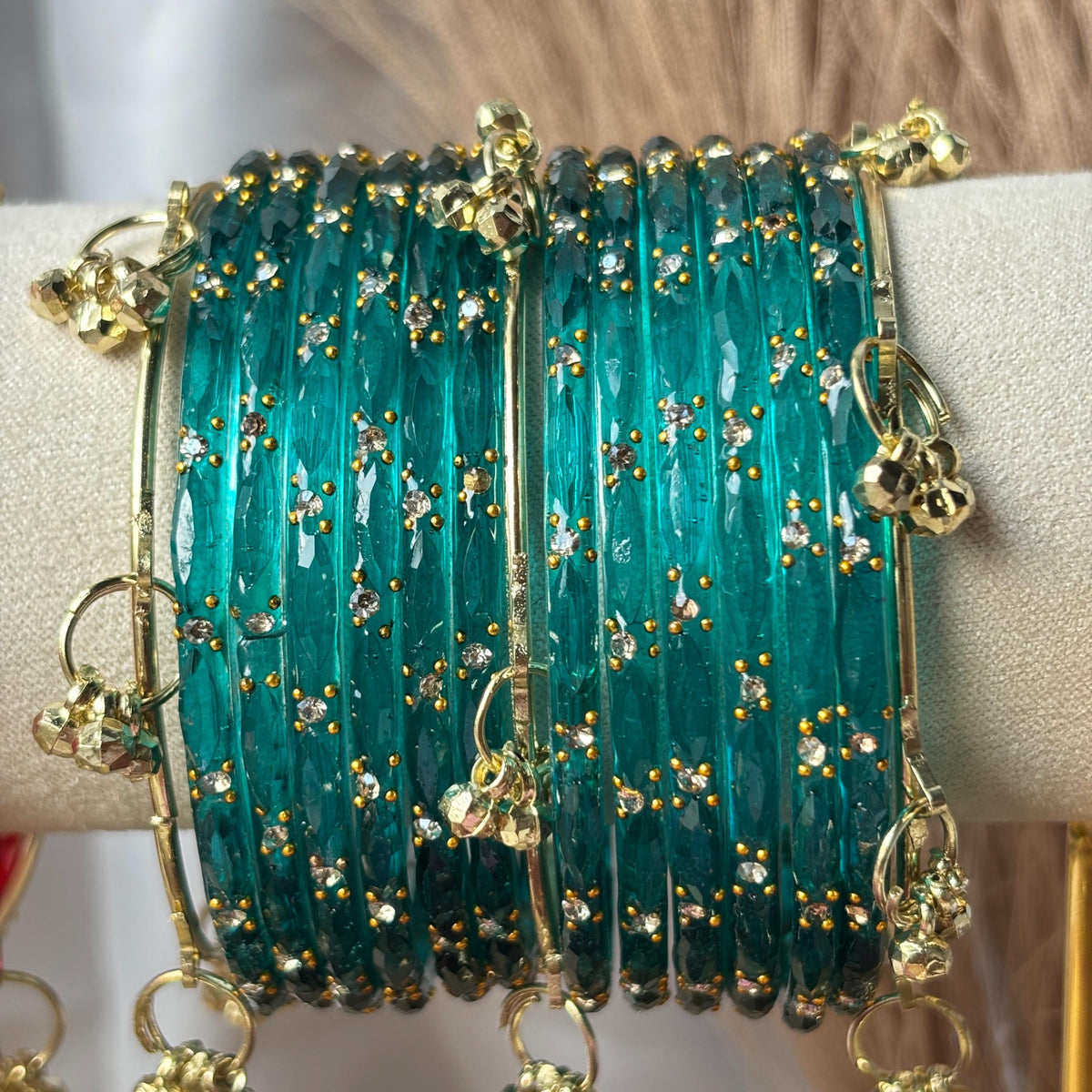 Glass Bangles Set Ghungroo Zircon Kashmiri Churiyan Multicolor Pastel Indian Wedding Bridal Jewelry - 4