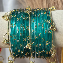 Glass Bangles Set Ghungroo Zircon Kashmiri Churiyan Multicolor Pastel Indian Wedding Bridal Jewelry - 4