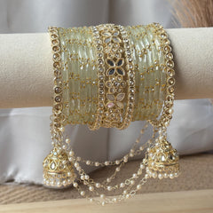 Pistachio Bangles Set Latkan Jhula Kada Zircon Crystal Pearl Chain Indian Bridal Wedding - 4