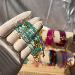 Glass Bangles Set Ghungroo Kashmiri Churiyan Pastel Multicolor Indian Wedding Bridesmaid Gift - 6