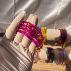 Glass Bangles Set Ghungroo Kashmiri Churiyan Pastel Multicolor Indian Wedding Bridesmaid Gift - 9