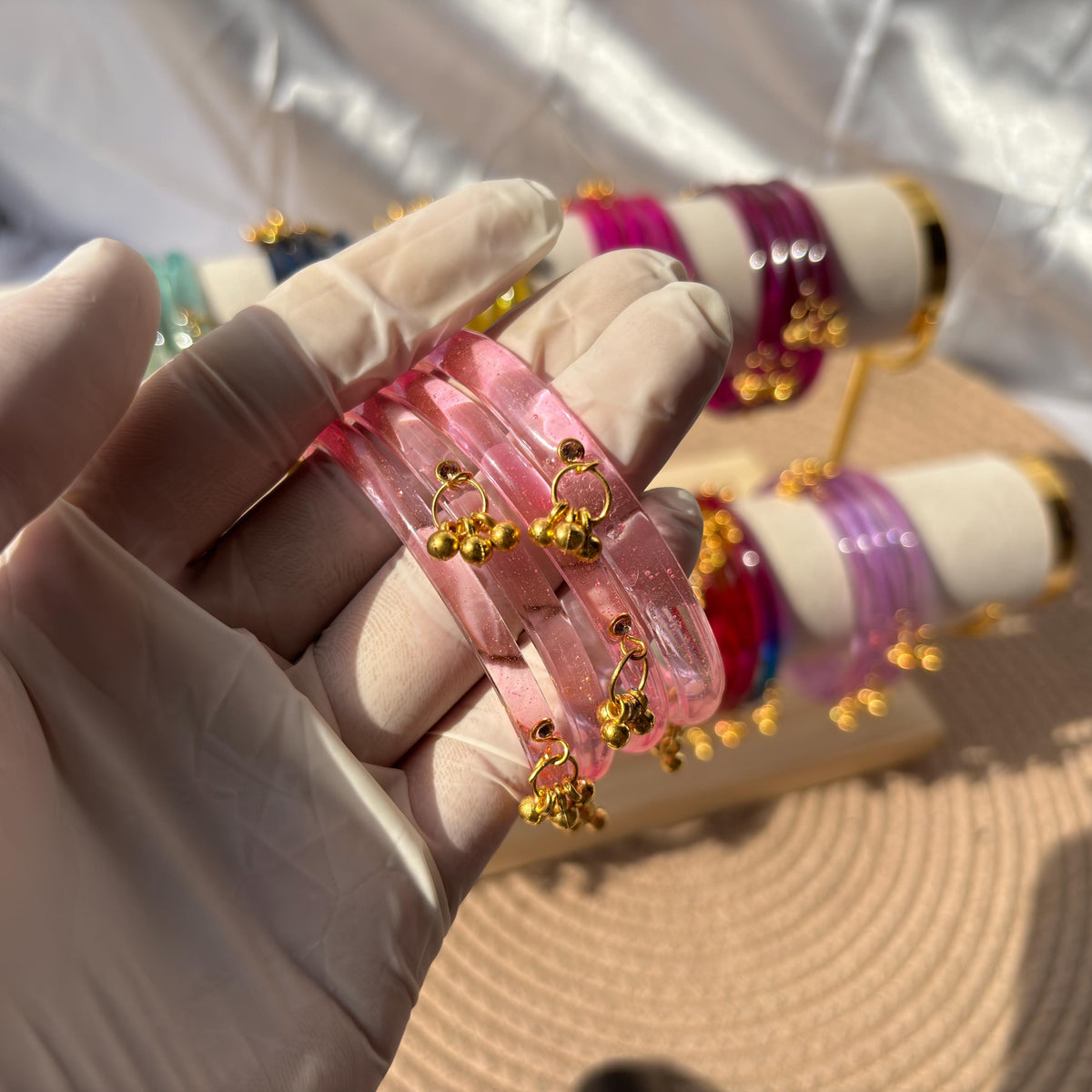 Glass Bangles Set Ghungroo Kashmiri Churiyan Pastel Multicolor Indian Wedding Bridesmaid Gift - 3
